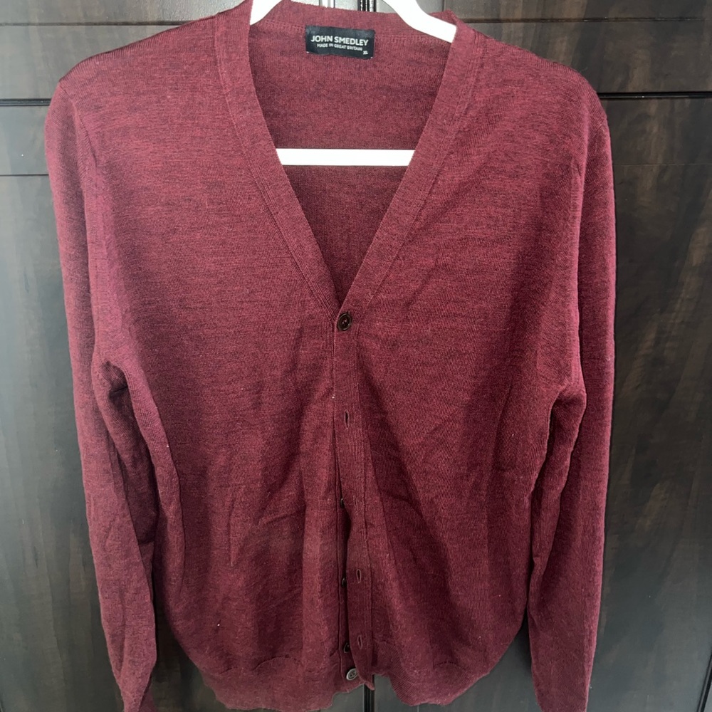 John Smedley Burley - Extra Fine Merino Wool Cardigan size xl Burgundy color